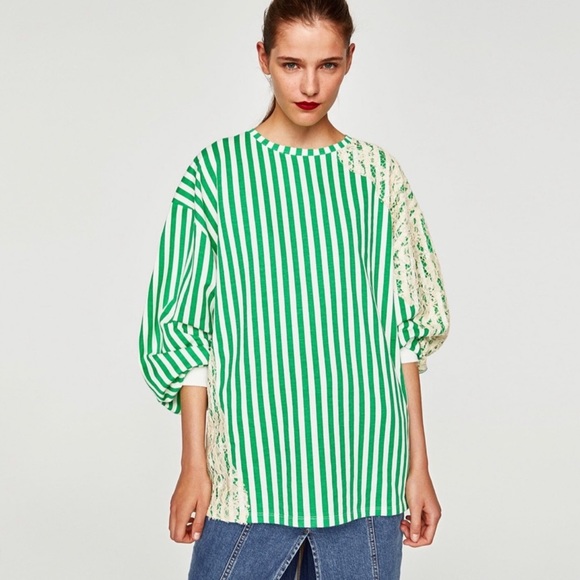 ZARA Trafaluc Oversized Striped Sweatshirt Lace - Picture 4 of 13